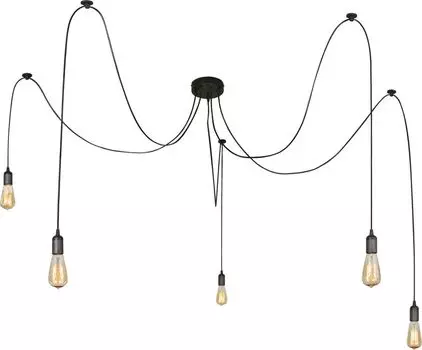 Подвесной светильник Globo Lighting, металл, черный, текстиль, пластик, кабель текстильный, черный, высоту можно укоротить, длина кабеля 2 м или 1,5 м, : 150 мм, без 5x E27 60 Вт 230 В.