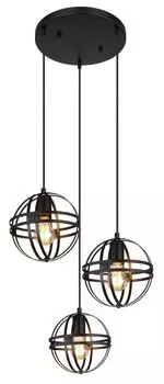 Подвесной светильник Globo Lighting металл черный матовый, металл черный матовый, кабель ПВХ черный, плафоны в разобранном виде, : 470 мм, В: 1200 мм, без 3x E27 60 Вт 230 В.