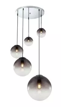 Подвесной светильник Globo Lighting, металл, стекло, черный ПВХ-кабель, 5 шариков диаметром: 2x15-20-25-33 см, : 650 мм, В: 1500 мм, без 3x E27 40 Вт 230 В, без 2x E27 ILLU 25 Вт 230 В., бежевый