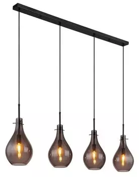 Подвесной светильник Globo Lighting металлический черный матовый, стекло дымчатое, кабель ПВХ черный, высоту можно укоротить, ДхШхВ: 1100x180x1200 мм, без 4x E14 40Вт 230В.