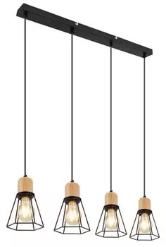 Подвесной светильник Globo Lighting металлический черный матовый, коричневый под дерево, черный металл матовый, ДxШxВ: 713x120x1200 мм, без 4x E27 60 Вт 230 В.