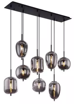 Подвесной светильник Globo Lighting металлический черный, матовый, стекло, черный кабель ПВХ, высота может быть уменьшена, 8 подвесов с разными стеклами, ДхШхВ: 940х340х1200мм, без 8x E14 40Вт 230В