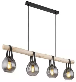 Подвесной светильник Globo Lighting металлический черный матовый, стекло, черный текстильный кабель, ДхШхВ: 1000х150х1170мм, без 4x E27 60Вт 230В