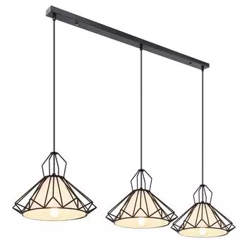 Подвесной светильник Globo Lighting металлический черный матовый, черный металлик, текстильный белый, ДхШхВ: 1200х300х1200мм, без 3x E27 60Вт 230В