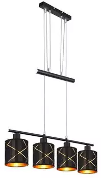 Подвесной светильник Globo Lighting металлический черный матовый, черный текстиль, акрил золотистого цвета, регулируется по высоте, ДxШxВ: 760x130x1400 мм, без 4x E27 25 Вт 230 В.