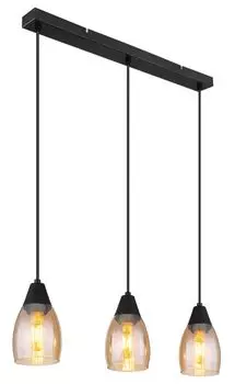 Подвесной светильник Globo Lighting металлический, черный матовый, янтарное стекло, черный ПВХ-кабель, высоту можно укоротить, ДхШхВ: 550x100x1200 мм, без 3x E27 15 Вт 230 В.