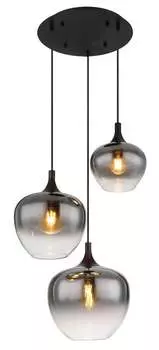 Подвесной светильник Globo Lighting металлический, черный матовый, дымчатое стекло, черный текстильный кабель, высота может быть уменьшена, : 480 мм, В: 1200 мм, диаметр стекла: 1 x 18, 24, 29 см каждое, кроме 3x E27 40 Вт 230 В.