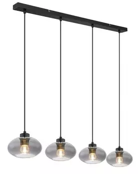 Подвесной светильник Globo Lighting металлический, черный матовый, дымчатое стекло, черный ПВХ-кабель, высоту можно укоротить, ДхШхВ: 960x180x1200 мм, без 4x E27 40Вт 230В.