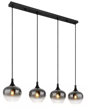 Подвесной светильник Globo Lighting металлический черный матовый, дымчатое стекло, кабель черный текстильный, высоту можно укорачивать, ДхШхВ: 1000x180x1200 мм, без 4x E27 40Вт 230В.