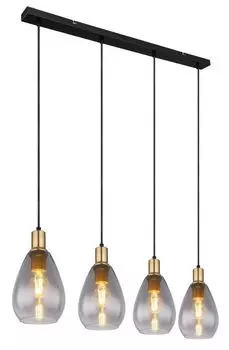Подвесной светильник Globo Lighting металлический черный матовый, металлическая латунь матовая, стекло дымчатое, кабель черный текстильный, высоту можно укоротить, ДxШxВ: 900x150x1200 мм, без 4x E27 40 Вт 230 В.