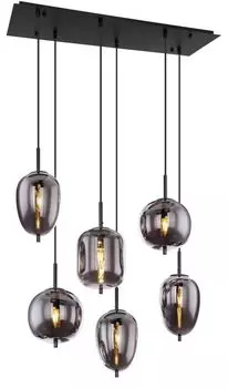 Подвесной светильник Globo Lighting металлический черный, дымчатое стекло, высота может быть уменьшена, ДхШхВ: 800х340х1200мм, диаметр стекла: 2 х 15,8 см, 2 х 16,5 см, 2 х 18,5 см, без 6x E14 40Вт 230В.