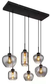 Подвесной светильник Globo Lighting металлический черный матовый, дымчатое стекло, черный кабель ПВХ, 4 разные формы стекла, ДxШxВ: 870x430x1200 мм, диаметр стекла: 1 x 13 см, 1 x 16 см, 2 x 18,5 см, 2 x 24 см, без 6x. Е27 40Вт 230В