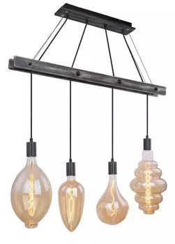 Подвесной светильник Globo Lighting металлический черный матовый, дерево черный матовый, без плафонов, черный текстильный кабель, ДxШxВ: 900x90x1200 мм, без 4x E27 60Вт 230В.