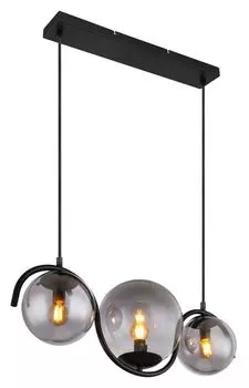 Подвесной светильник Globo Lighting металлический черный матовый, дымчатое стекло, ДxШxВ: 600x200x1200 мм, диаметр стекла: 2 x 15 см, 1 x 20 см, без 3x E14 25 Вт 230 В.