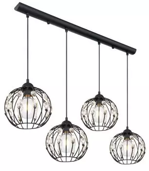 Подвесной светильник Globo Lighting металлический черный матовый, металлический черный матовый, кристаллы K9 янтарные, кабель текстильный черный, ДxШxВ: 800x200x1200 мм, без 4x E27 60 Вт 230 В.