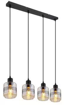 Подвесной светильник Globo Lighting металлический черный матовый, янтарное стекло, очки с декоративной лентой «Цветок жизни», ДхШхВ: 710х110х1200мм, без 4х светодиодов E27 15Вт 230В., серебро