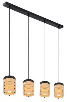 Подвесной светильник Globo Lighting металлический черный матовый, МДФ коричневый, кабель текстильный черный, ДхШхВ: 900х120х1200мм, без 4х E27 40Вт 230В