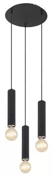 Подвесной светильник Globo Lighting металлический черный матовый, дерево черное, металл никель матовый, кабель текстильный черный, обожженное дерево, без плафонов, вкл. 3 подвеса для кабеля, : 350 мм, В: 1600 мм, без 3x E27 60 Вт 230 В
