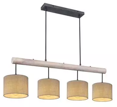 Подвесной светильник Globo Lighting металлический черный матовый, серый под дерево, серый текстильный, кабель черный текстильный, ДxШxВ: 1020x180x1200 мм, без 4x E27 40 Вт 230 В.