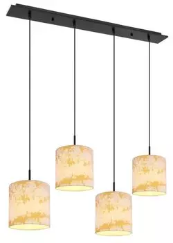 Подвесной светильник Globo Lighting металлический черный матовый, текстиль белый, золотистый, ДхШхВ: 1000х200х1500мм, без 4х E27 40Вт 230В