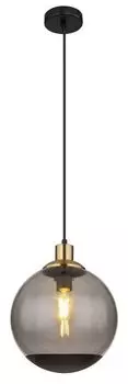 Подвесной светильник Globo Lighting металлический черный матовый, латунь матовая, дымчатое стекло, черный, кабель ПВХ черный, : 250 мм, В: 1200 мм, без 1x E27 40 Вт 230 В, бежевый