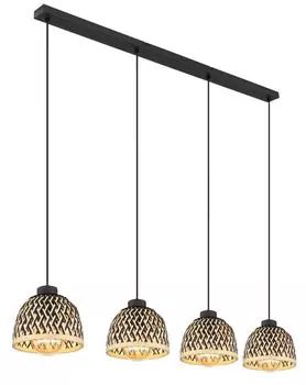 Подвесной светильник Globo Lighting металлический черный матовый, бамбук, натуральный цвет, черный, черный ПВХ-кабель, регулируемый по высоте, ДxШxВ: 1190x200x1200 мм, без 4x светодиодов E27 15 Вт 230 В.