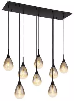 Подвесной светильник Globo Lighting металлический, черный матовый, дымчатое кракелюрное стекло, черный текстильный кабель, высота может быть уменьшена, ДxШxВ: 970x340x1200 мм, без 8x светодиодов E14 9 Вт 230 В.