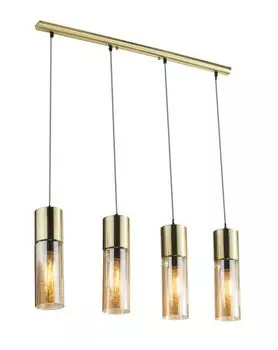 Подвесной светильник Globo Lighting, светлый металл цвета латуни, матовый, янтарное стекло, коричневый текстильный кабель, высота может быть укорочена, ДхШхВ: 800х90х1560мм, длина кабеля 1200мм, без 4x E27 25Вт 230В., серебро