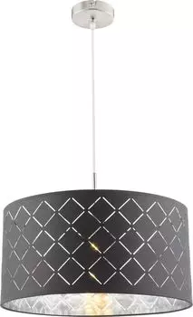 Подвесной светильник Globo Lighting, светлый металл, матовый никель, декоративная перфорация серого текстиля, серебристый металлик, кабель из прозрачного ПВХ, высота может быть уменьшена, : 400 мм, В: 1400 мм, без 1x E27 60 Вт, 230 В., серебро