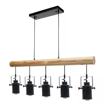 Подвесной светильник HWC-H83, подвесной светильник, подвесной светильник, индустриальный винтажный светильник из массива дерева, металла, черный, 5 точечных абажуров Mendler
