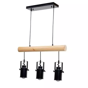 Подвесной светильник HWC-H83, подвесной светильник, подвесной светильник, индустриальный винтажный светильник из массива дерева, металла, черный, 3 точечных абажура Mendler