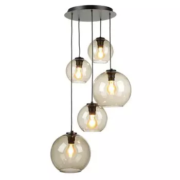 Подвесной светильник из дымчатого стекла, 5 лампочек, высота: макс. 120 см, регулируемый подвесной светильник для гостиной, столовой. Licht-Erlebnisse