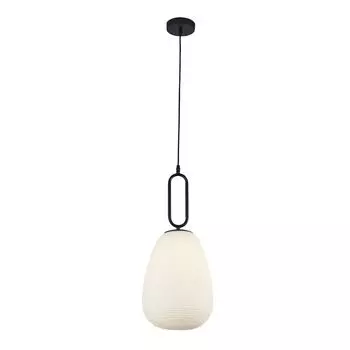 Подвесной светильник из стекла Elixir, черный стеклянный плафон, опаловый белый, рифленый E27 Searchlight