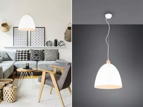 Подвесной светильник JAGGER абажур металл/дерево белый 40см Reality Leuchten