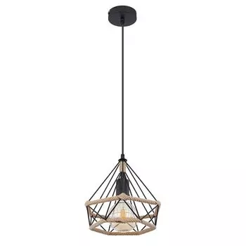 Подвесной светильник, клетка, пеньковая веревка, черный, H 150 см etc-shop