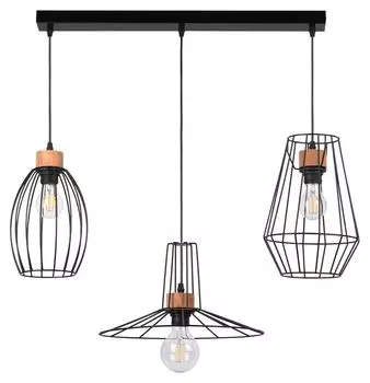 Подвесной светильник - коричневый - черный - дерево - металл - 3 лампы - 66 x 110 см SPOT LIGHT-Store