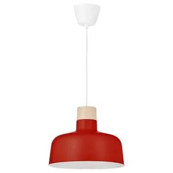 Подвесной светильник, красный/береза, 36 см, BUNKEFLO IKEA