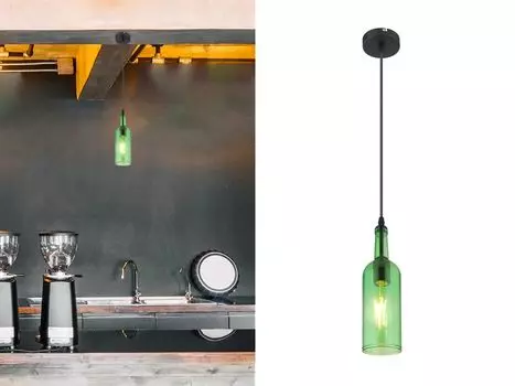Подвесной светильник LEVITO лампа-бутылка с 1 лампочкой 8,5см, зеленый Globo Lighting