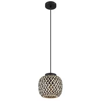 Подвесной светильник, металл, черный матовый, бамбук, D 20 см Globo Lighting, коричневый