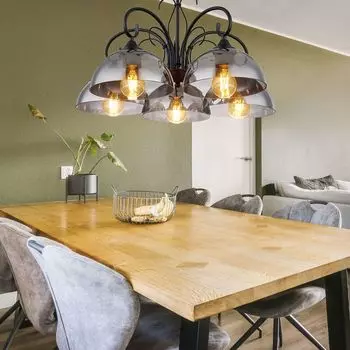 Подвесной светильник, металл, черный матовый, дымчатое стекло, D 56 см Globo Lighting