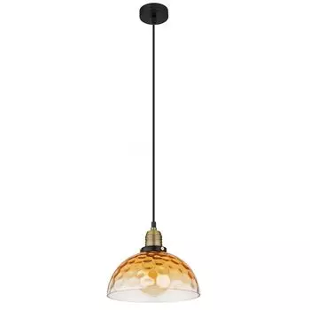 Подвесной светильник, металл, черный матовый, янтарное стекло, D 25 см Globo Lighting