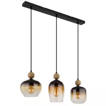 Подвесной светильник, металл, черный, янтарное стекло, 3 лампы Globo Lighting