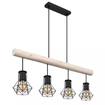 Подвесной светильник, металл, дерево, 4 лампочки, регулируется по высоте, L 82см. etc-shop, черный
