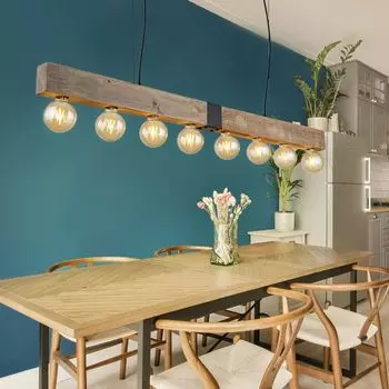 Подвесной светильник, металл, дерево, черный, натуральный цвет, H 120 см etc-shop