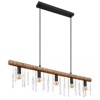 Подвесной светильник, металл, дерево, стеклянные кристаллы, L 90 см. Globo Lighting, коричневый