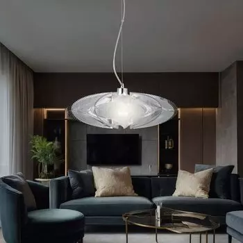 Подвесной светильник, металл, хром, шелк, H 150 см. etc-shop, серебро