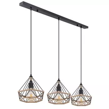 Подвесной светильник, металл, пеньковая веревка, коричневый, 3 лампочки, H 120 см. Globo Lighting, черный