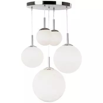 Подвесной светильник, металлический стеклянный шар, 5 лампочек, серебряный опал, H 90см Globo Lighting, белый