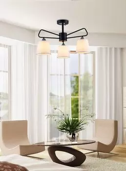 Подвесной светильник Morley 1 / Классический подвесной светильник / Абажур из белой ткани / 3X60 Вт / E14 / Черный KAYANI