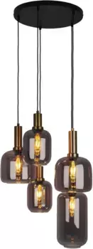 Подвесной светильник nve "Fumo", 5 лампочек, лампа E27 | без колбы, из металла черного и золотого цвета и дымчатого стекла, ок. 55 см, высота 150 см 54,80 см, Высота: 150,00 см., черный
